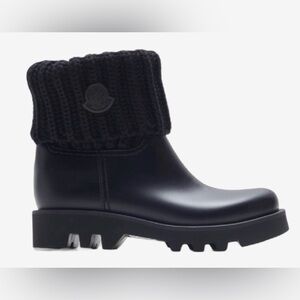 Moncler Black Knit Fabric and Rubber Rain Boots